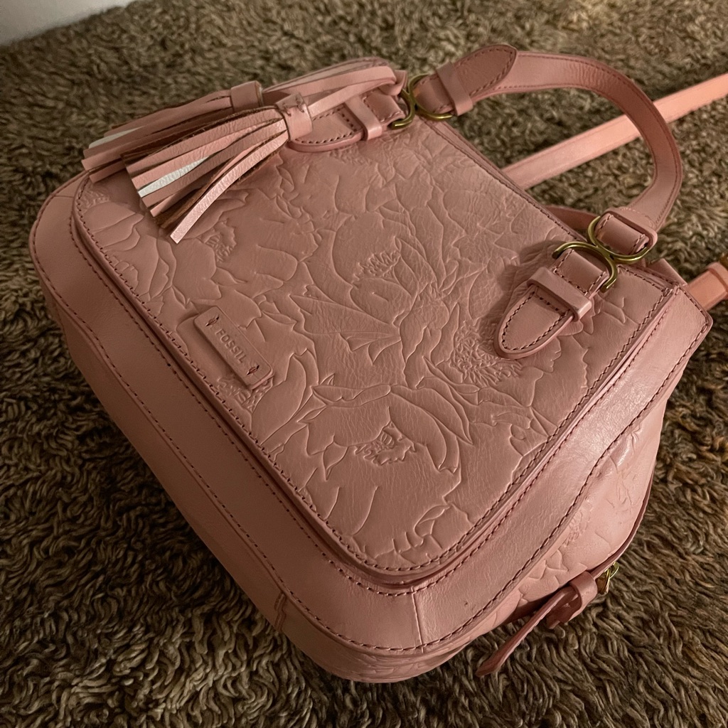 Fossil Brooke Leather Satchel Crossbody Hand Bag Rose Dust Pink Euc